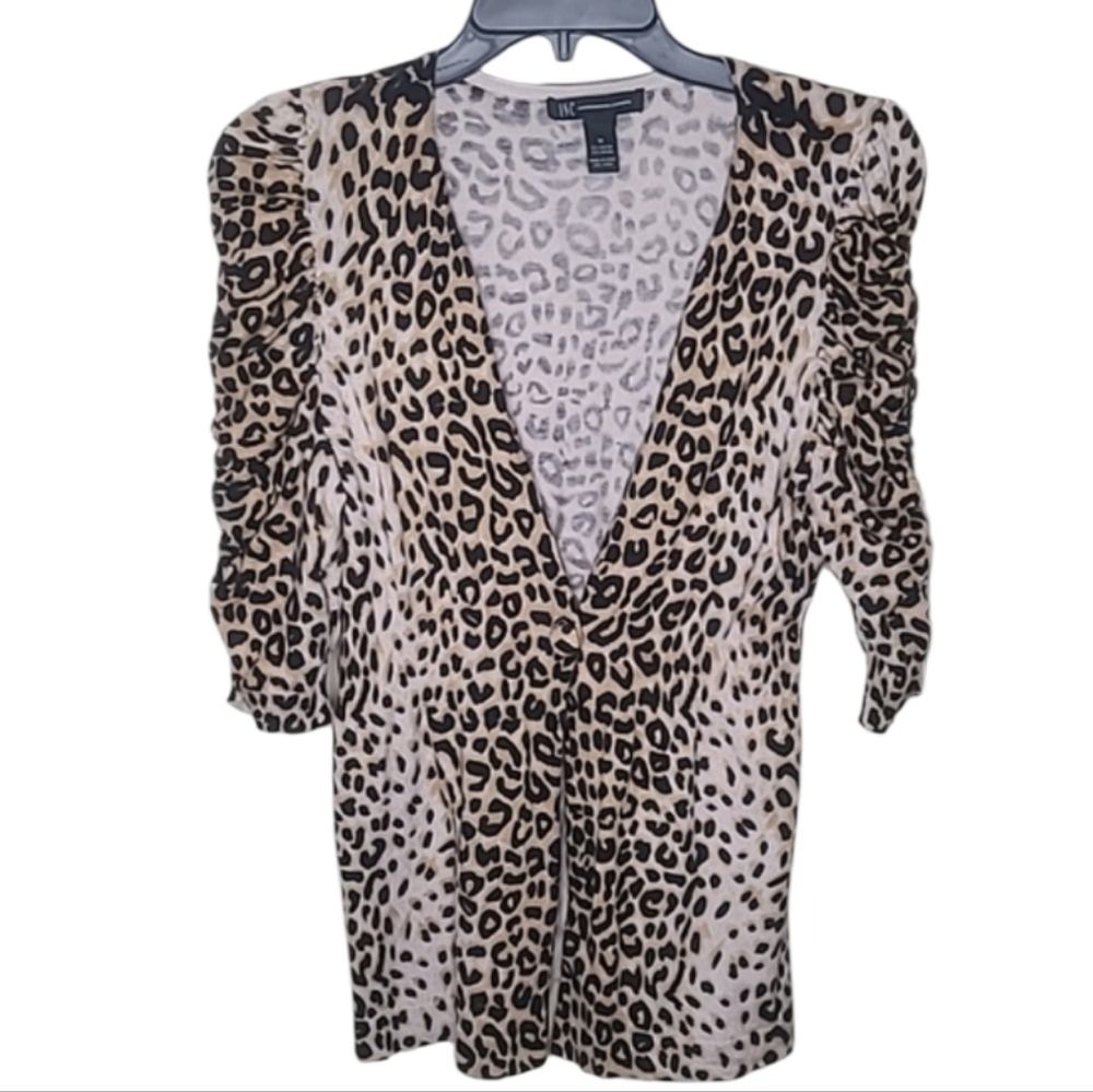 INC International Concepts Leopard Print Single Button Cardigan